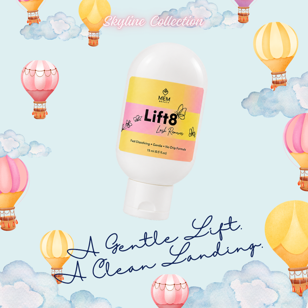Lift8 Remover clear gel professional lash adhesive remover from the MEM Skyline Collection.